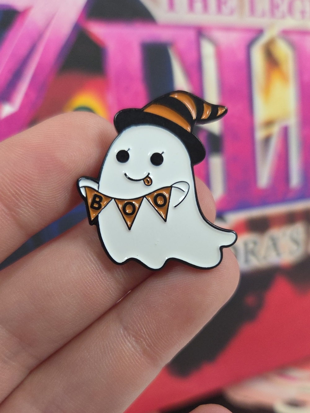 Cute Ghost Enamel Pin - White and Orange Kids Accessory